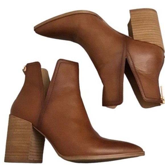 Steve Madden Shoes - Steve Madden 7 Kaylah Leather Women’s Ankle Boots Booties Block Heels Brown